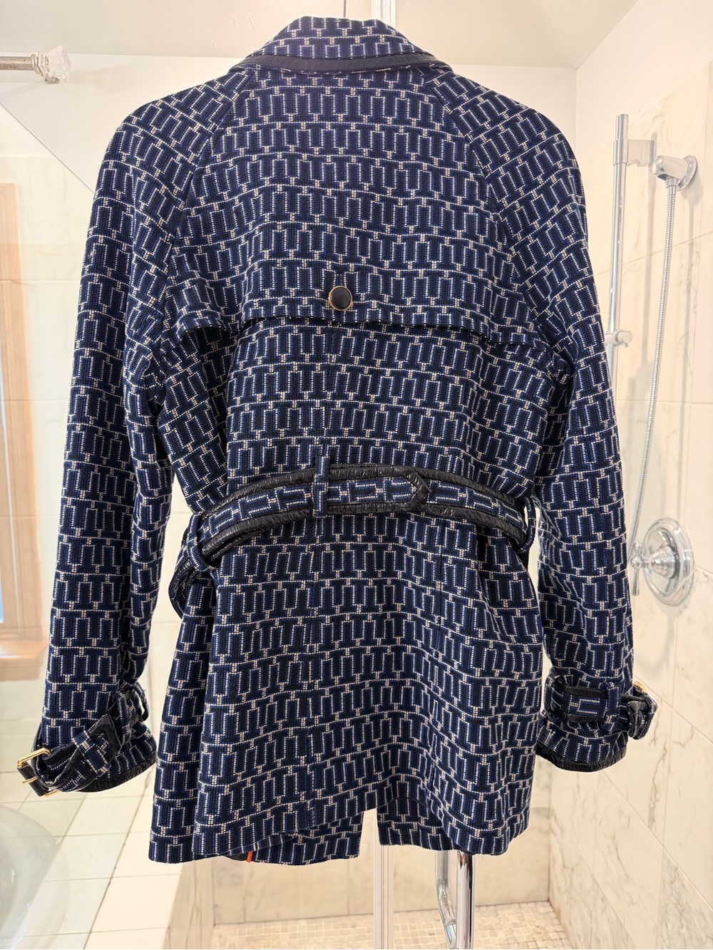 Tory Burch Navy T Patterned Belted Trench Coat - Picture 5 of 7